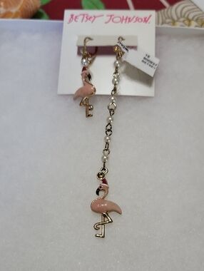 Betsey Johnson Pink Flamingo Drop Earrings - Gold Tone